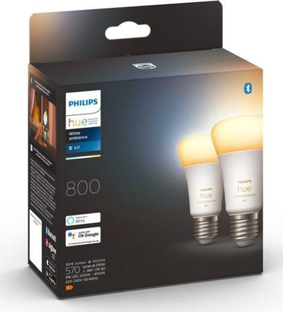 Llamba smart Philips Hue A60, set me 2 copë, E27, 6W 800lm, dritë e bardhë