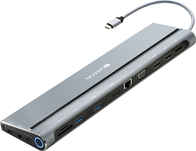 Dock USB C Canyon CNS-HDS09B, 11 porta, Ethernet RJ45, gri