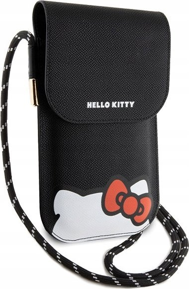 Торба за телефон Hello Kitty Smooth PU, crossbody, со машна, црна