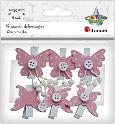 Kapëse druri për zbukurim Titanum, flutur rozë, set 6 copë, të bardha