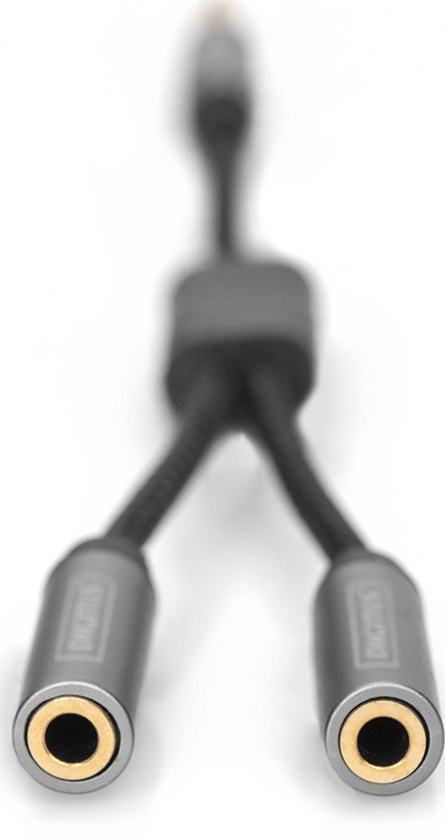 Adaptor audio Digitus, 3.5 mm jack në 2x 3.5 mm, gri