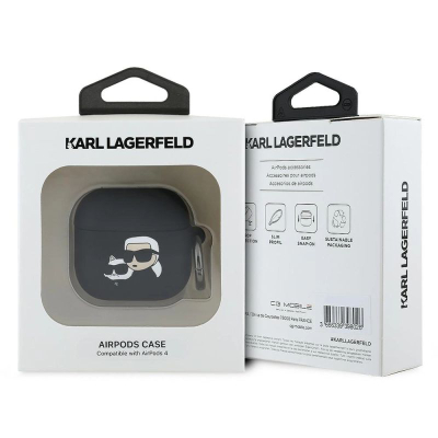 Këshe AirPods Karl Lagerfeld 3D Karl &amp; Choupette, silikon, për AirPods 4, e zezë