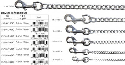 Litar zinxhir për qen Dino, metal 3 mm, 90 cm, ngjyrë argjendi