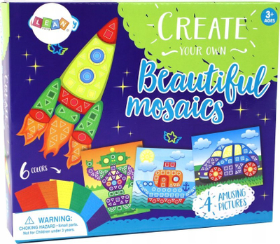 Set kreativ Leanty Creative Set Colorful Mosaic Rocket, 4 kartona, 6 ngjyra mozaik, shumëngjyrësh
