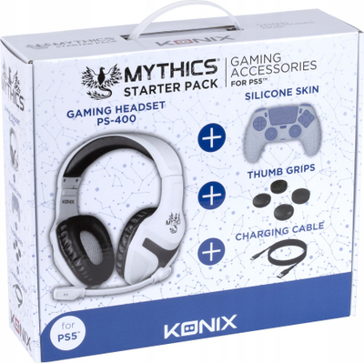 Set aksesorësh gaming Konix Mythics PS 400 për PS5, kas me mikrofon, bardh e zi