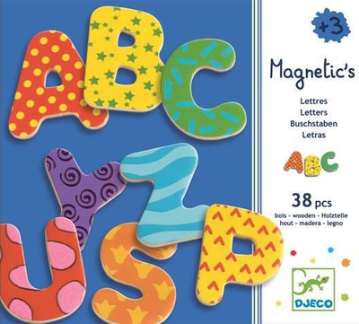 Lodër magnetike Djeco Magnetic's Letters, 38 copa, dru, shumëngjyrëshe