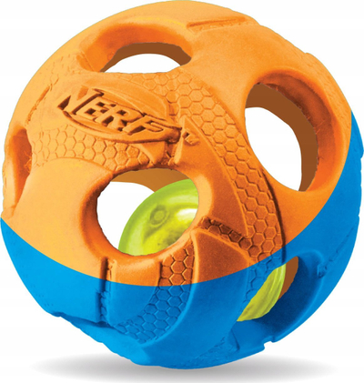 Lodër top për qen NerfDog me dritë LED, 8.7 cm, portokalli me blu