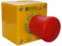 Kuti emergjente Spamel SP22K1BN-1, buton sigurie mushroom, IP65, e verdhë