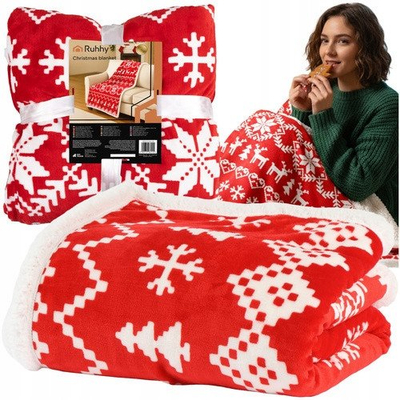 Batanije sherpa Ruhhy Reversible Christmas 130x170 cm, poliestër, e kuqe e bardhë