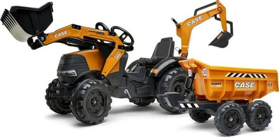 Traktor lodër me pedale Falk Case IH Construction, me rimorkio dhe eskavator, portokalli