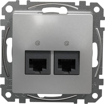Prizë dyshe kompjuterike Schneider Electric Sedna Design SDD113462, 2xRJ45 Cat.6 UTP, e argjendtë