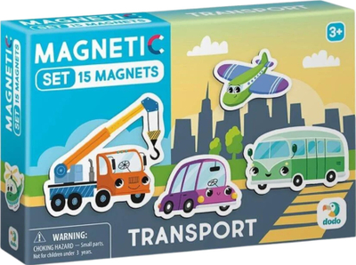 Loja edukative me magnete Dodo Transport, 15 magnetë, për kalamaj, shumëngjyrëshe