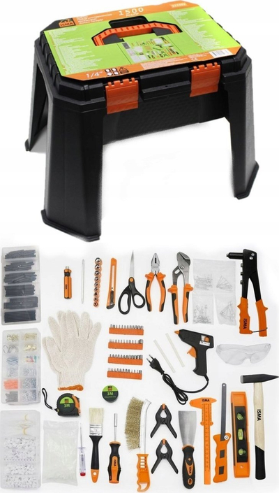 Set veglash universale ISMA 515002, 1500 pjesë, kuti-stol plastike, gri