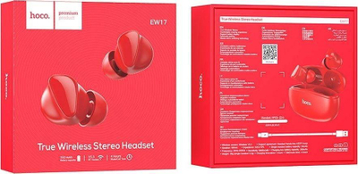 Kufje Bluetooth pa tela HOCO EW17, in-ear, me kuti karikimi, të kuqe