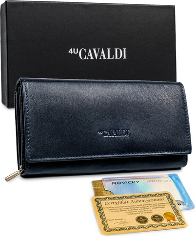 Portofol gocaresh 4U Cavaldi RD-12-GCL-7338, lëkurë natyrale, RFID, bleu i errët