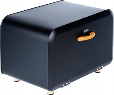 Kuti buke metalike Bread Bin, 35.5x20.5x20cm, dorezë druri, e zezë