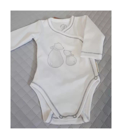 Body për bebe Kenguru Gold Benkica, 100% pambuk organik, mëngë të gjata, ngjyrë krem