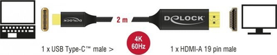 Kabllo Delock USB C në HDMI, 2 m, e zezë