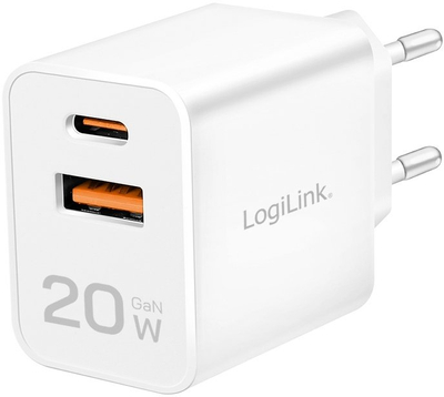 Karikues muri LogiLink GaN, 20W, 2 porta USB A dhe USB C, i bardhë