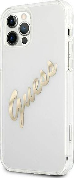 Kapak telefoni Guess GUHCP12LKTRSVGO, për iPhone 12 Pro Max 6.7\", transparent, Vintage Script Gold