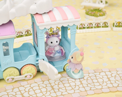 Set lodër Sylvanian Families Floating Cloud Rainbow Train, tren me re dhe ylber, me bebe Fennec Fox, shumëngjyrësh