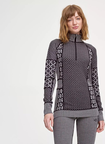 Bluzë termike për goca Kari Traa Smekker Half Zip, lesh merino, mëngë të gjata, gri e errët me të zezë, L