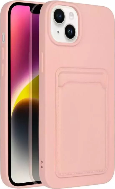 Maskë Forcell Card Case për iPhone 14 Plus, silikoni, me xhep për kartë, rozë