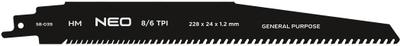 Teh sharre reciproke NEO Tools 58-039, 228 x 24 x 1.2 mm, 6/8 TPI, i zi