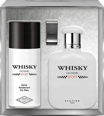 Set parfum për burra Evaflor Whisky Homme Sport, deodorant spray, uj tualeti, i bardh