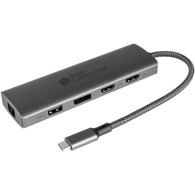 Hub USB Type C Alcasa HUB-C001A, me HDMI, DP, RJ45, lexues SD e microSD, gri antracit