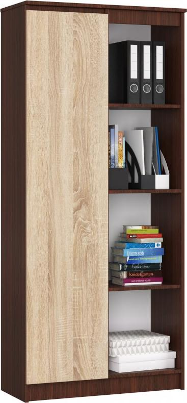Raft librash Office Bookcase R CLP 1D 4S, 80x180cm, panel i laminuar 16mm, wenge edhe sonoma