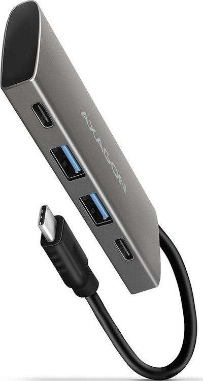 USB разделник Axagon HMC-4G2 Speedster 4, USB-C 3.2 Gen 2 10Gbps, 4 порти, сив