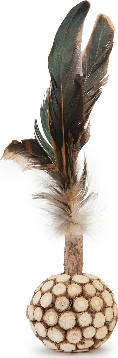 Lodër për mace Matatabi Ball With Feather, top me Matatabi, puplë natyrale, shumëngjyrëshe