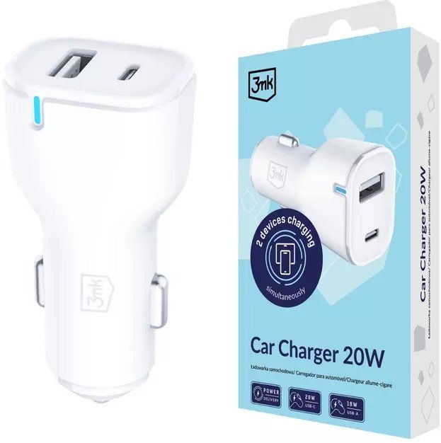 Karikues makinë 3MK Car Charger 20W, PD 3.0, QC 3.0, i bardhë