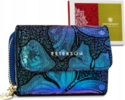 Portofol gocash Peterson Small, lëkurë natyrale, RFID, blu me shkëlqim