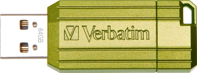 USB Verbatim PinStripe, 64GB, 2.0, jeshile metalike