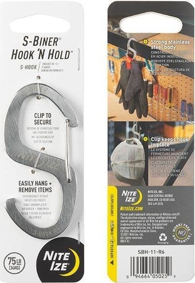 Grep organizues Nite Ize S-Biner Hook N Hold, në formë S, metalik, ngjyrë argjendtë