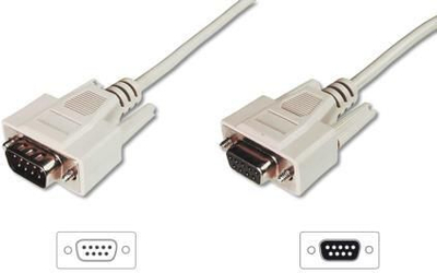 Kabllo zgjatuese RS232 Digitus AK-610203-100-E, DB-9 mashkull femër, 10m, bezhë