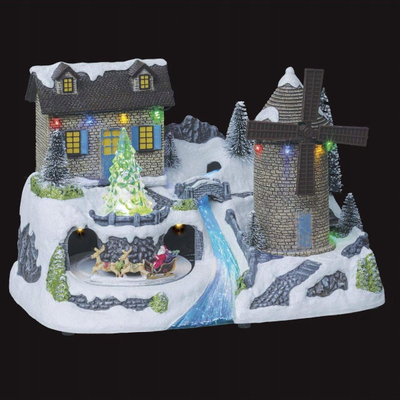Dekor Krishtlindjesh Feeric Christmas Village Mill, me drita, me muzikë, shumengjyrësh