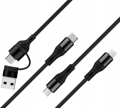 Kabllo USB N940, USB A në USB C microUSB Lightning, 1.2m, e zezë