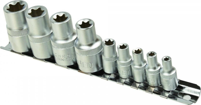 Set gedorash Torx GEKO, 10 copë, 10-19mm, lidhje 1/4" dhe 1/2"