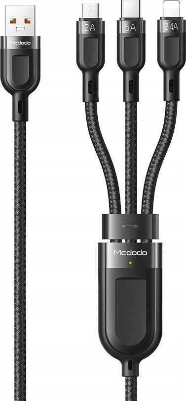 Kabllo karikimi Mcdodo CA-0930 3in1, USB-C Lightning Micro USB, 6A 65W, 1.2m, e zezë