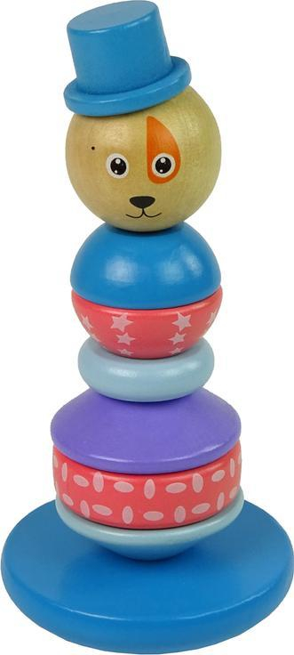 Lodër druri edukative Lean Sport Dog With Hat, lojë balancuese, shumëngjyrëshe