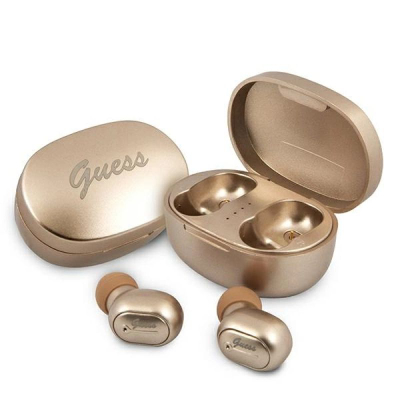 Kufje TWS Guess Gutwst30go Logo Script, Bluetooth, me kuti karikimi, ngjyrë gold