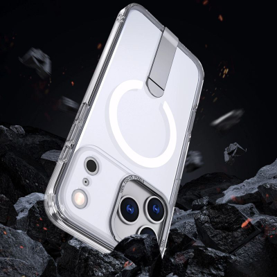 Kllëf telefoni Hurtel Hybrid Armor X për iPhone 17 Pro, me këmbëz për me e mbajt këmbë, MagSafe, transparent