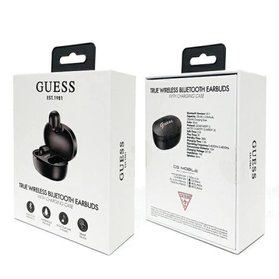 Kufje Bluetooth Guess GUTWST30BK TWS, me kuti karikimi, të zeza