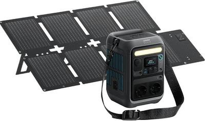 Сет пренослива енергетска станица Anker SOLIX C300X со соларен панел PS60, 60W, црна
