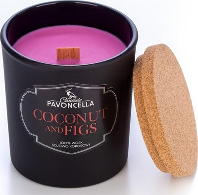 Qiri soje Pavoncella Soy Candle Coconut and Figs, 135g, 40 orë djegie, i zi