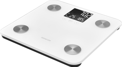 Peshore banjoje Sencor SBS 6025WH, peshim trupi dhe përbërje trupore, xham sigurie, e bardhë