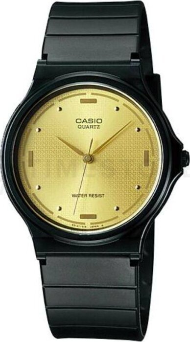 Orë dore Casio MQ-76-9AL, analoge, me rrip gome, me faqe ari, e zezë